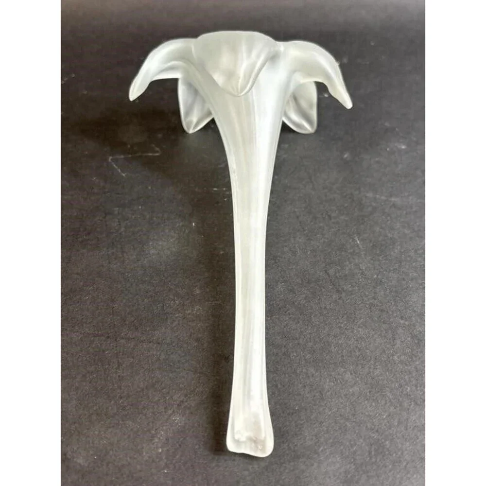 Art Nouveau Vintage Frosted Hand Blown Glass Lily Bud Vase Decorative Flower